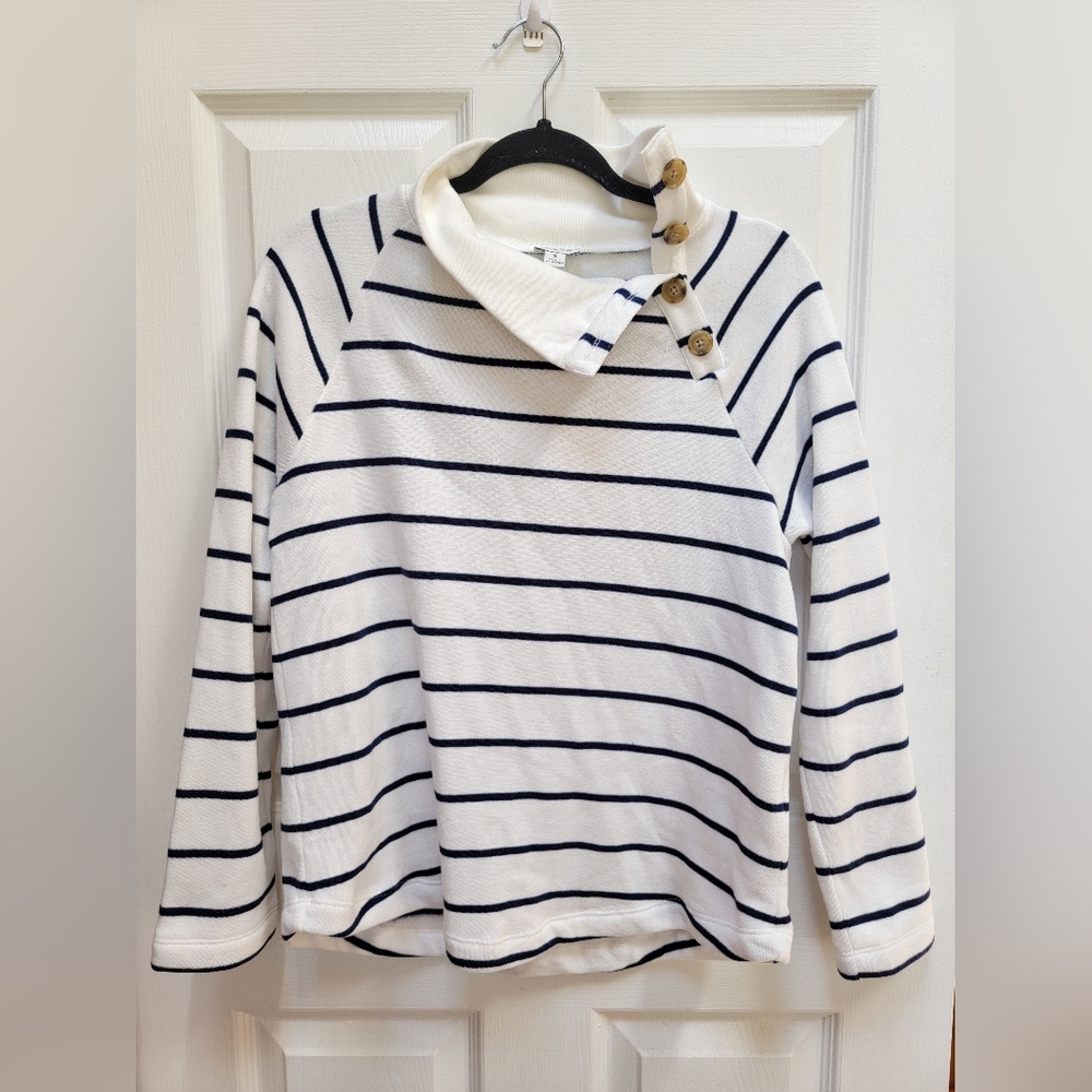 J. Crew Wide Button Collar Pull Over Sweater Blue & White Size Small